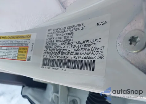 2025 Honda Accord Se z USA, uszkodzony, nr VIN 1HGCY1F46SA081364